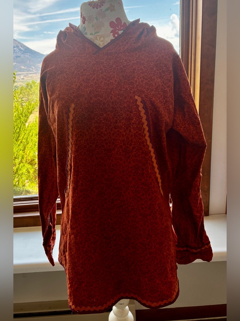 Whimsical Hand sewn floral cotton hoodie